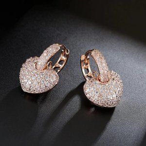 Rose Gold Heart Earrings with Swarovski Crystals